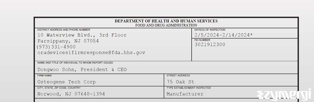 FDANews 483 Osteogene Tech Corp Feb 14 2024 top