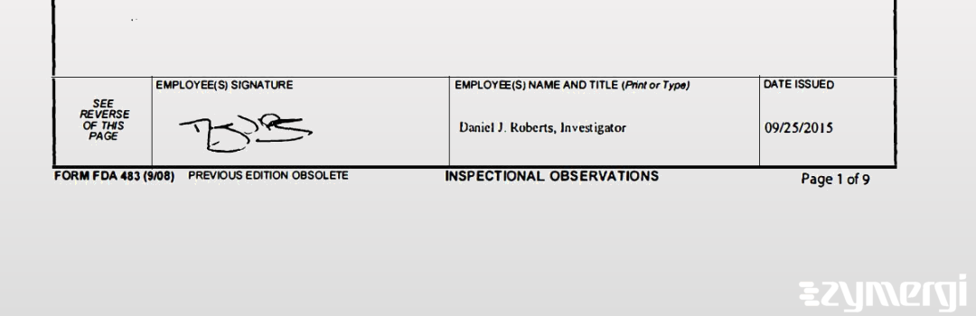 Daniel J. Roberts FDA Investigator