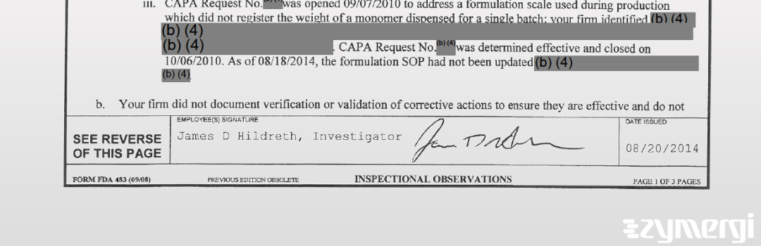 James D. Hildreth FDA Investigator 