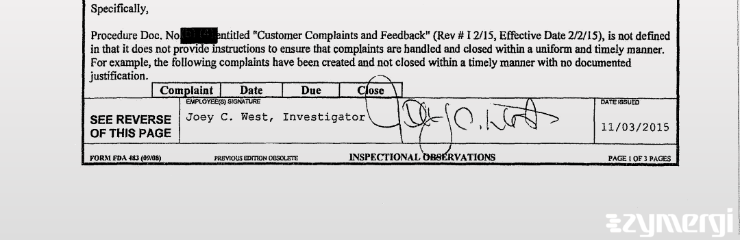 Joey C. West FDA Investigator 