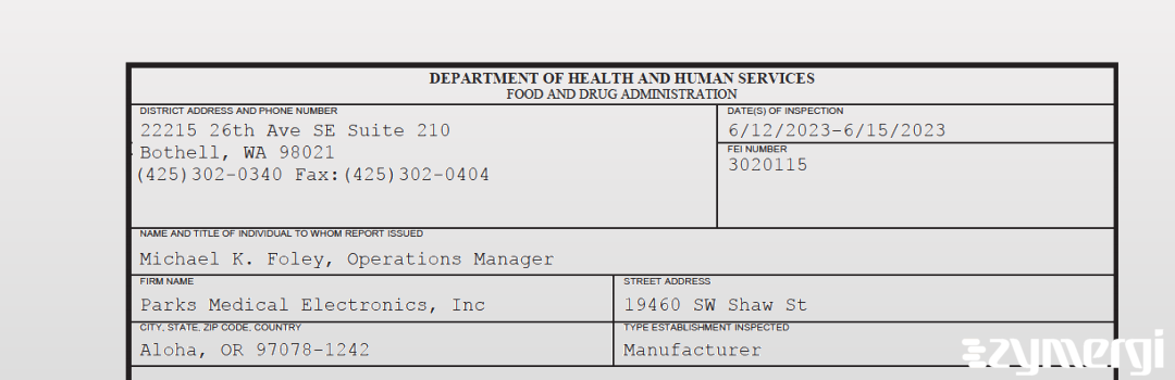 FDANews 483 Parks Medical Electronics, Inc Jun 15 2023 top