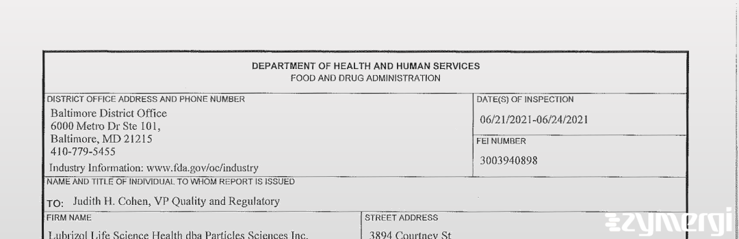 FDANews 483 Particle Sciences Inc Jun 24 2021 top