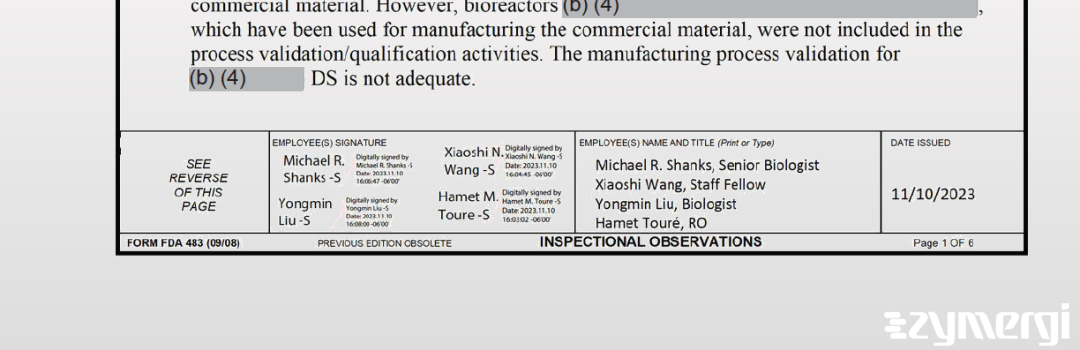 Jill J. Tillman FDA Investigator Michael Shanks FDA Investigator Hamet M. Toure FDA Investigator 