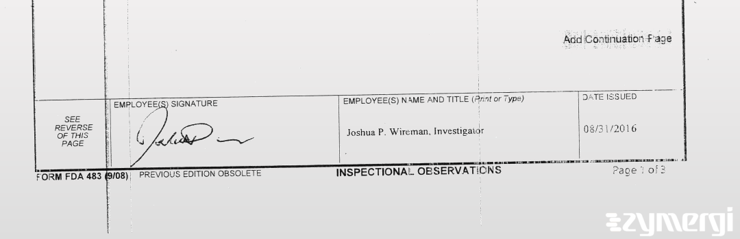 Joshua P. Wireman FDA Investigator 
