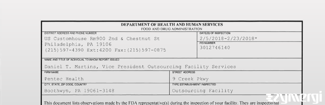 FDANews 483 Pentec Health Feb 23 2018 top