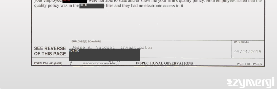 Jesse A. Vazquez FDA Investigator 