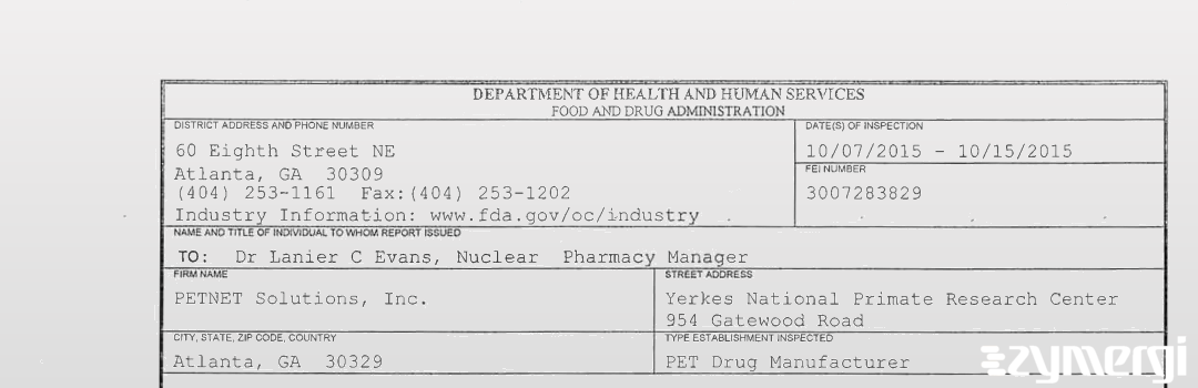 FDANews 483 PETNET Solutions, Inc. Oct 15 2015 top