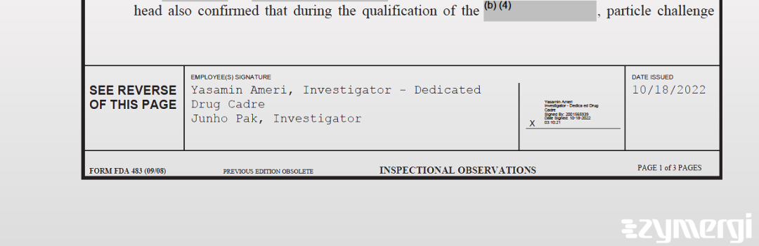 Junho Pak FDA Investigator Yasamin Ameri FDA Investigator 