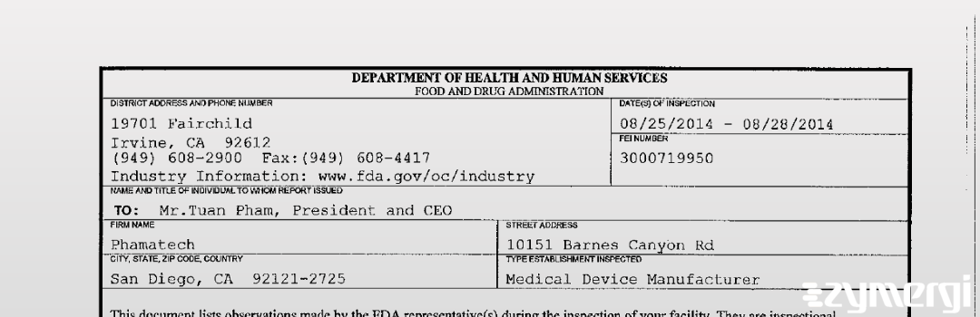 FDANews 483 Phamatech Aug 28 2014 top