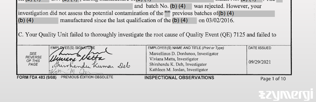 Shirshendu K. Deb FDA Investigator Marcellinus D. Dordunoo FDA Investigator Viviana Matta FDA Investigator Kathleen M. Jordan FDA Investigator 