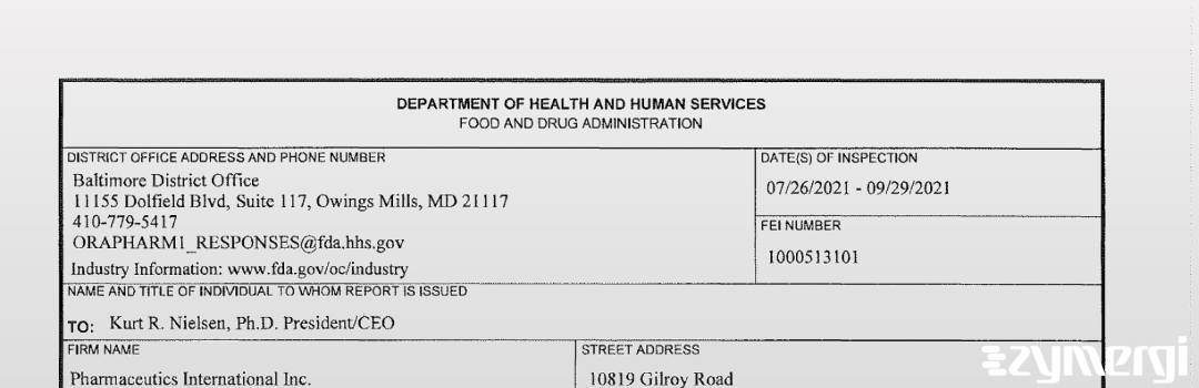 FDANews 483 Pharmaceutics International, Inc. Sep 29 2021 top