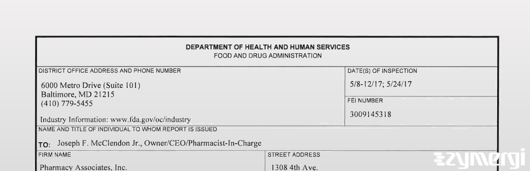 FDANews 483 Pharmacy Associates, Inc.  dba CompreCare Specialty Pharmacy May 24 2017 top