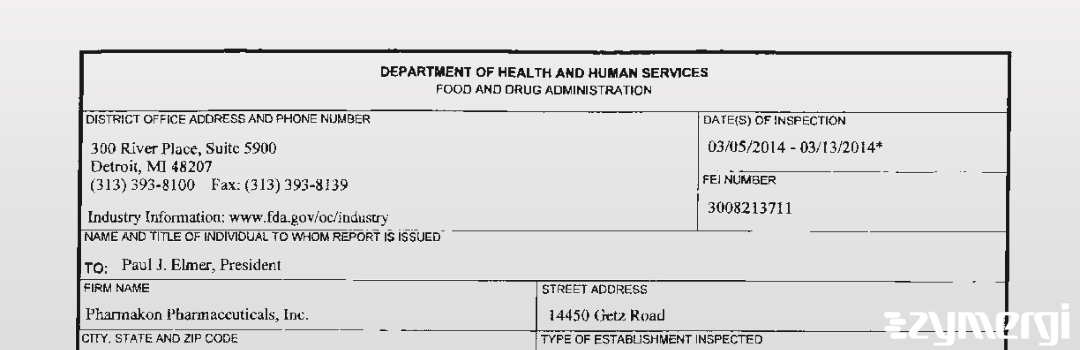 FDANews 483 Pharmakon Pharmaceuticals Mar 13 2014 top