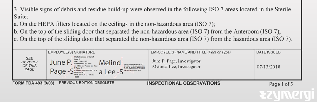 June P. Page FDA Investigator Melinda Lee FDA Investigator