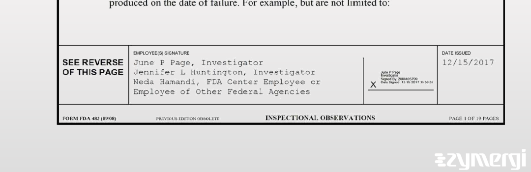 Jennifer L. Huntington FDA Investigator June P. Page FDA Investigator Neda Hamandi FDA Investigator