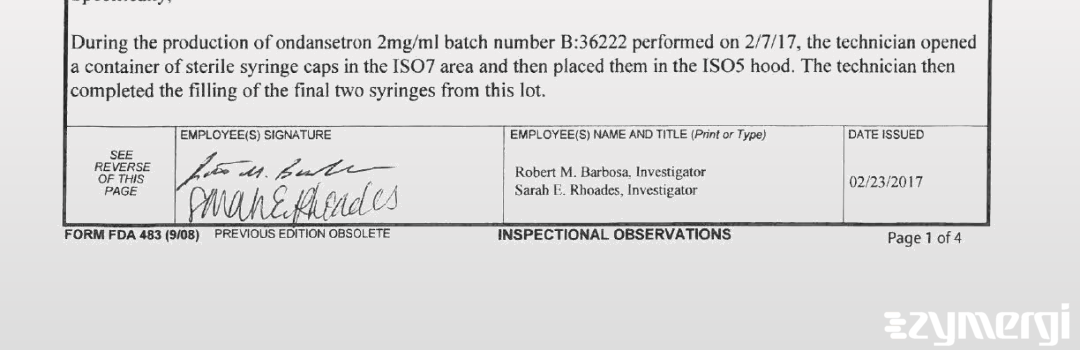 Robert M. Barbosa FDA Investigator Sarah E. Rhoades FDA Investigator 