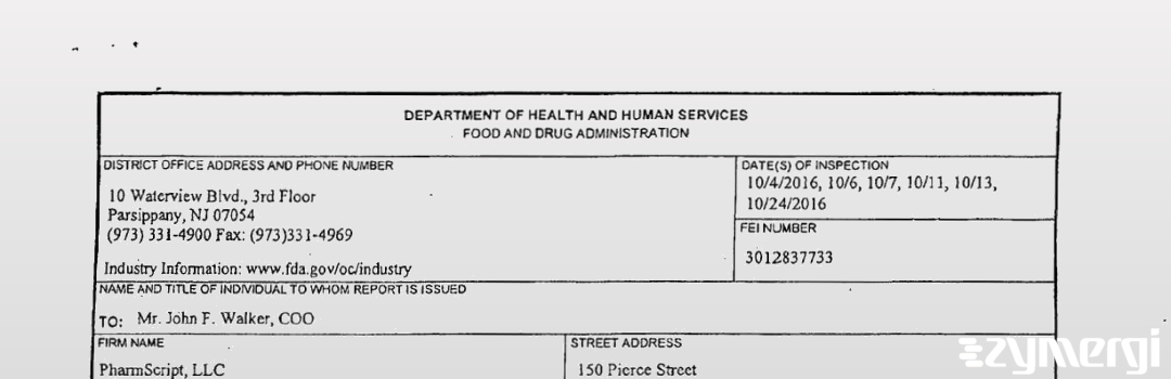 FDANews 483 PharmScript, LLC Oct 24 2016 top