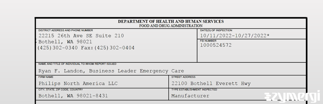 FDANews 483 Philips North  America, LLC Oct 27 2022 top