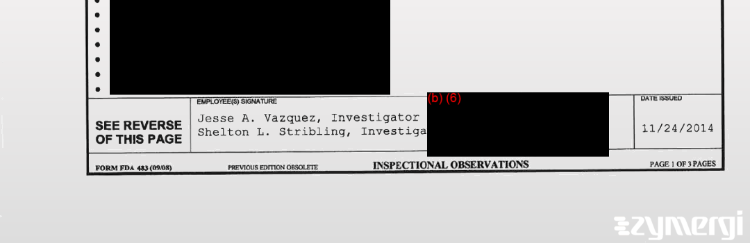 Jesse A. Vazquez FDA Investigator Shelton L. Stribling FDA Investigator 