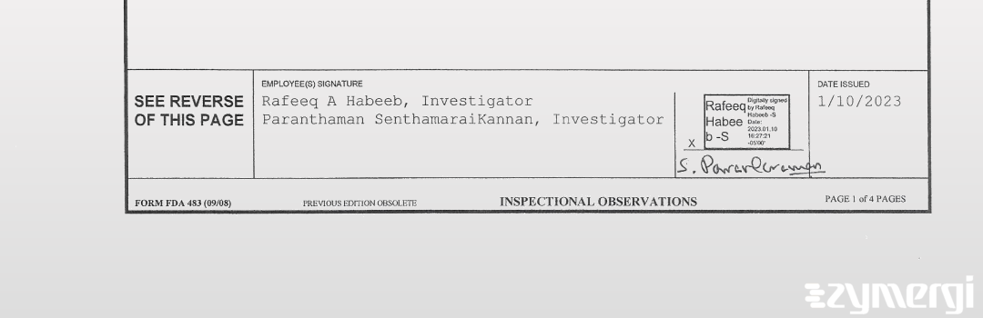Rafeeq A. Habeeb FDA Investigator Paranthaman SenthamaraiKannan FDA Investigator