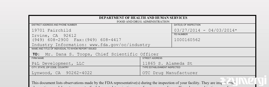FDANews 483 P&L Developments, LLC Apr 3 2014 top