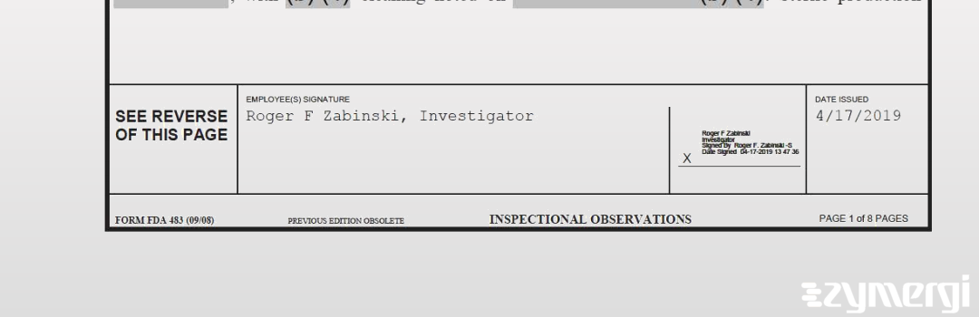 Roger F. Zabinski FDA Investigator