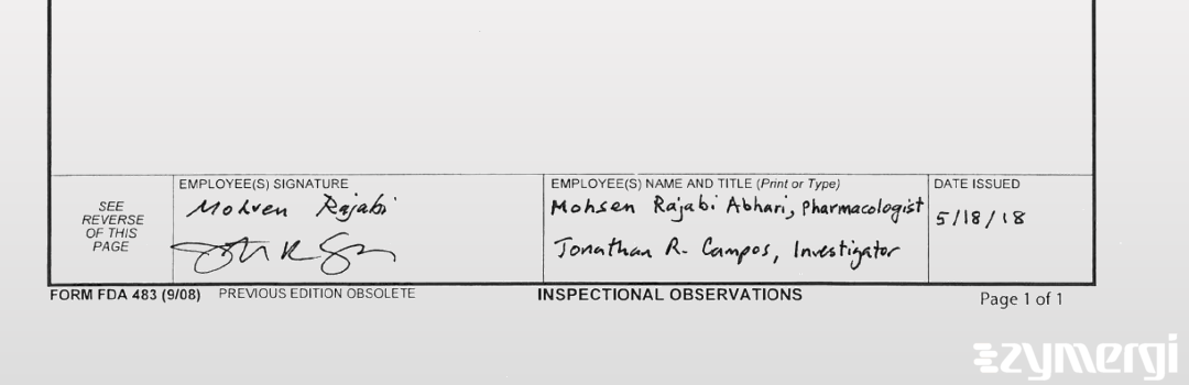 Jonathan R. Campos FDA Investigator Mohsen Rajabi Abhari FDA Investigator 