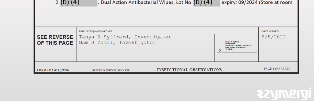 Tanya R. Syffrard FDA Investigator Gam S. Zamil FDA Investigator 