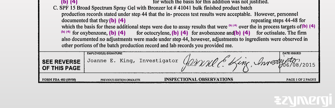 Joanne E. King FDA Investigator 