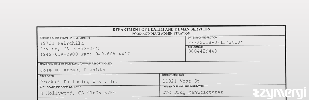 FDANews 483 Product Packaging West, Inc. Mar 13 2018 top