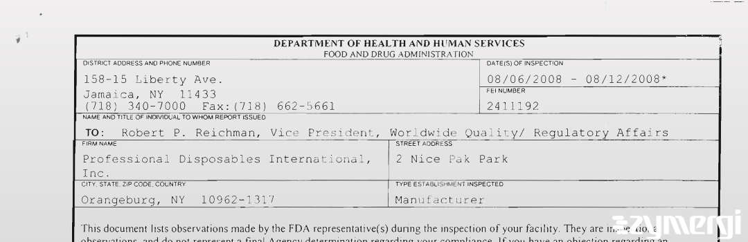 FDANews 483 Professional Disposables International, Inc. Aug 12 2008 top