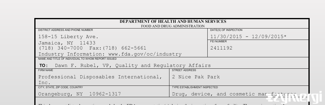 FDANews 483 Professional Disposables International, Inc. Dec 9 2015 top