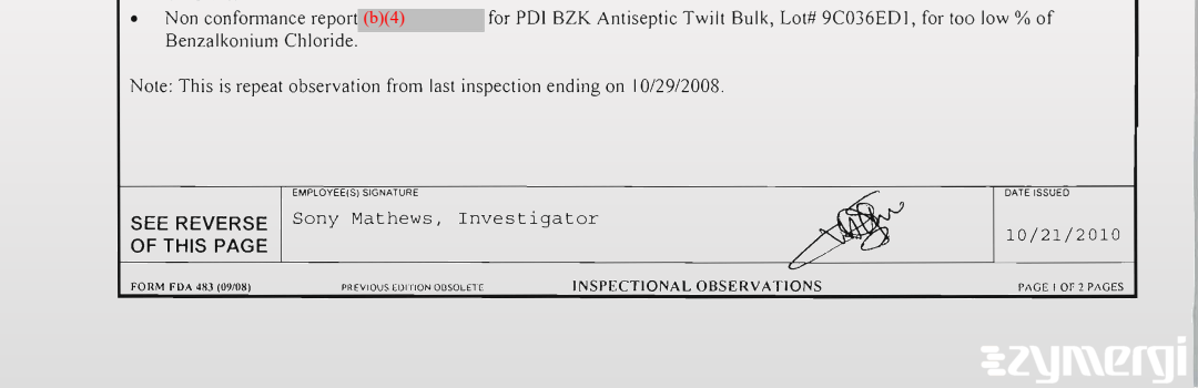 Sony Mathews FDA Investigator 