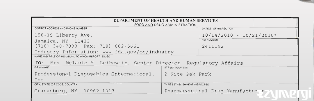 FDANews 483 Professional Disposables International, Inc. Oct 21 2010 top