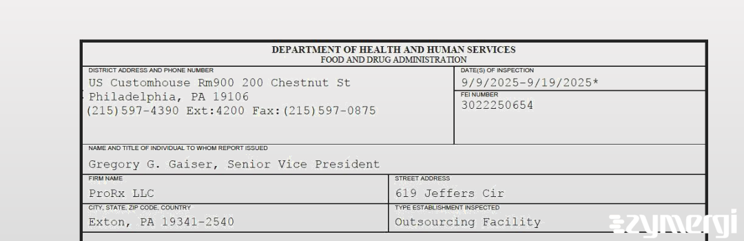 FDANews 483 ProRx LLC Sep 19 2025 top