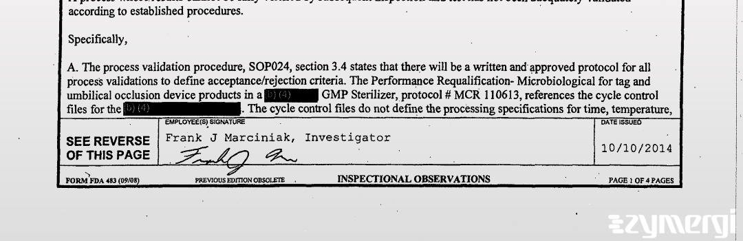 Frank J. Marciniak FDA Investigator 