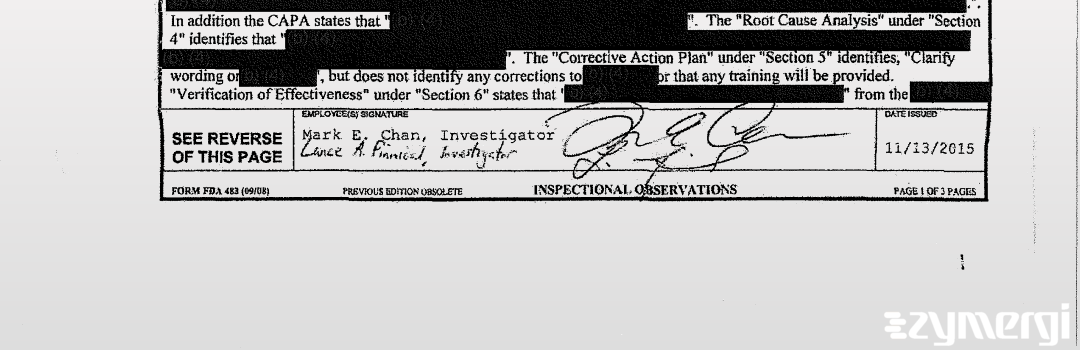 Mark E. Chan FDA Investigator Lance A. Finnical FDA Investigator