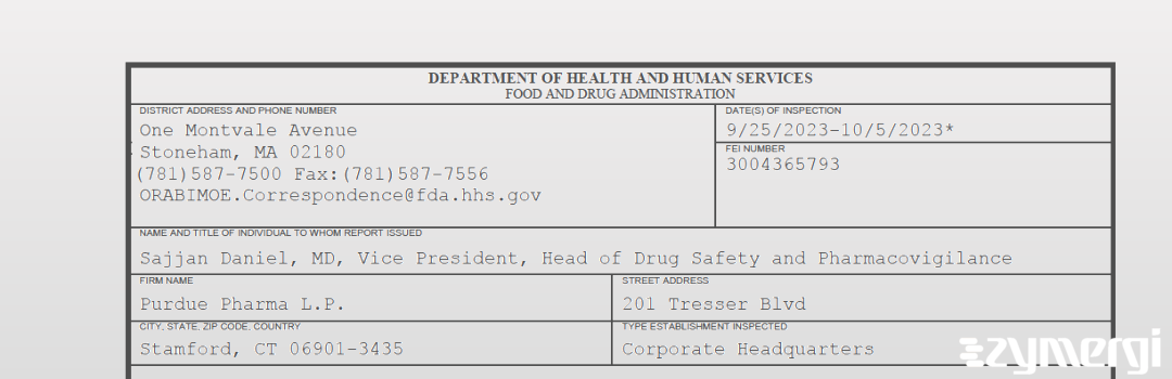 FDANews 483 Purdue Pharma L.P. Oct 5 2023 top