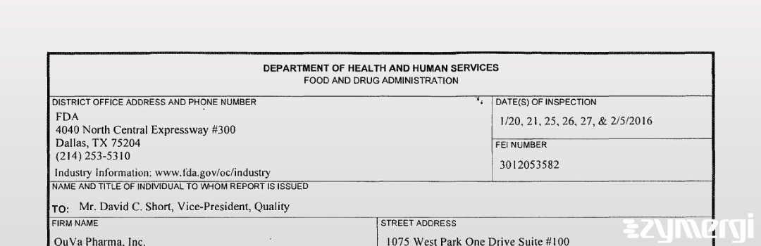 FDANews 483 QuVa Pharma, Inc. Feb 8 2016 top