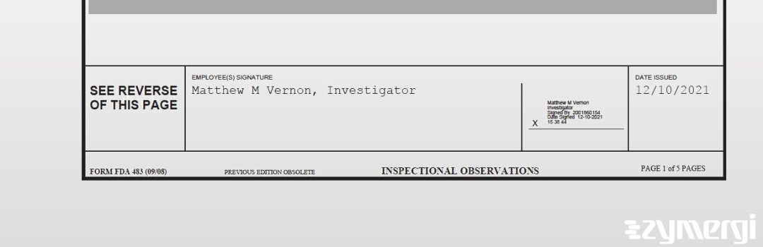 Matthew M. Vernon FDA Investigator 