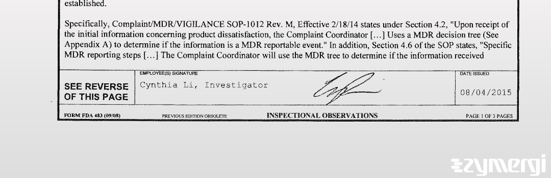 Cynthia Li FDA Investigator Cynthia L. Aycock FDA Investigator 