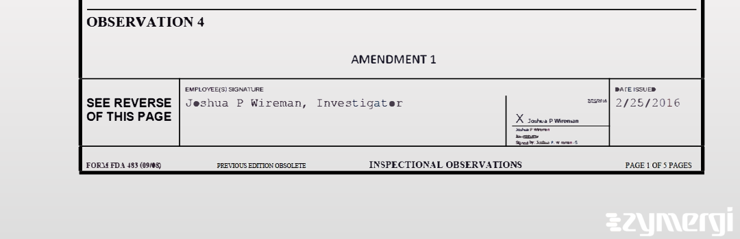 Joshua P. Wireman FDA Investigator 