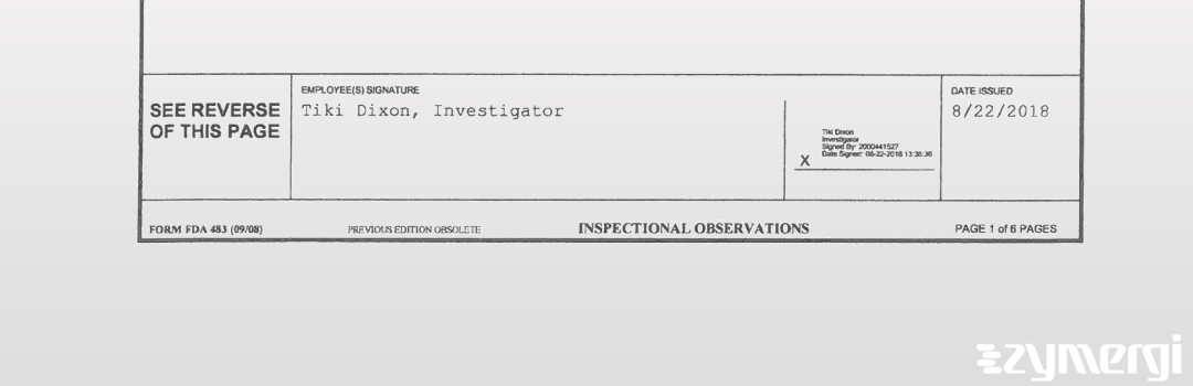 Tiki Dixon FDA Investigator 