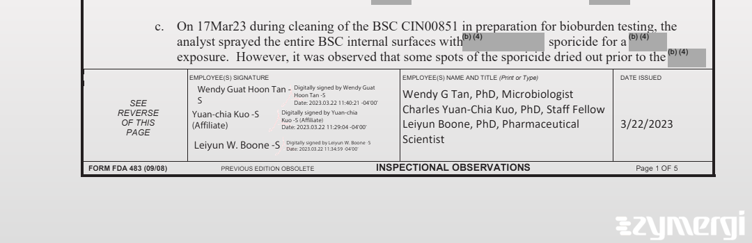 Wendy G. Tan FDA Investigator Yuan-Chia Kuo FDA Investigator Charles Y. Kuo FDA Investigator