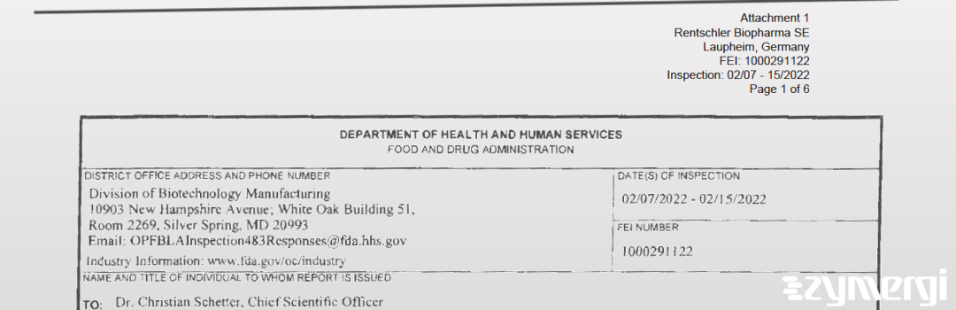 FDANews 483 Rentschler Biopharma SE Feb 15 2022 top