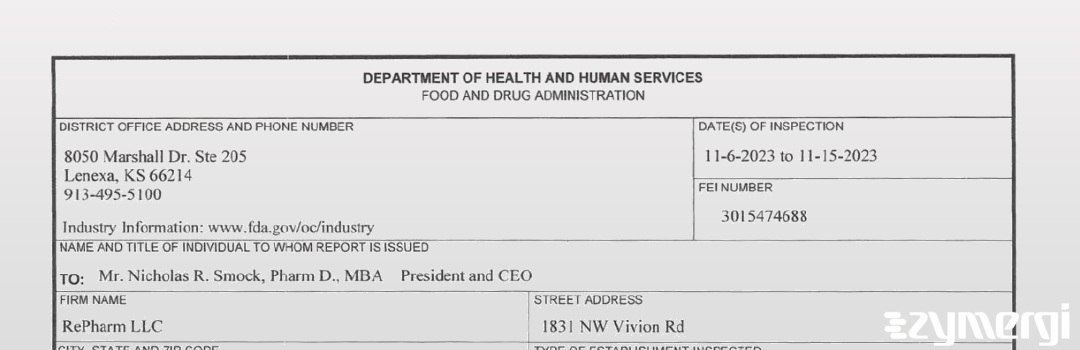 FDANews 483 RePharm LLC Nov 15 2023 top