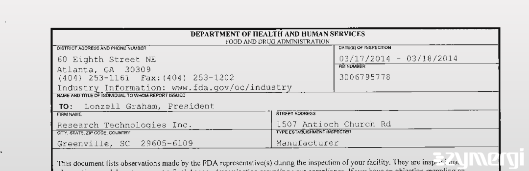 FDANews 483 Research Technologies Inc. Mar 18 2014 top