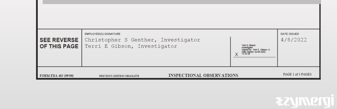 Christopher S. Genther FDA Investigator Terri E. Gibson FDA Investigator