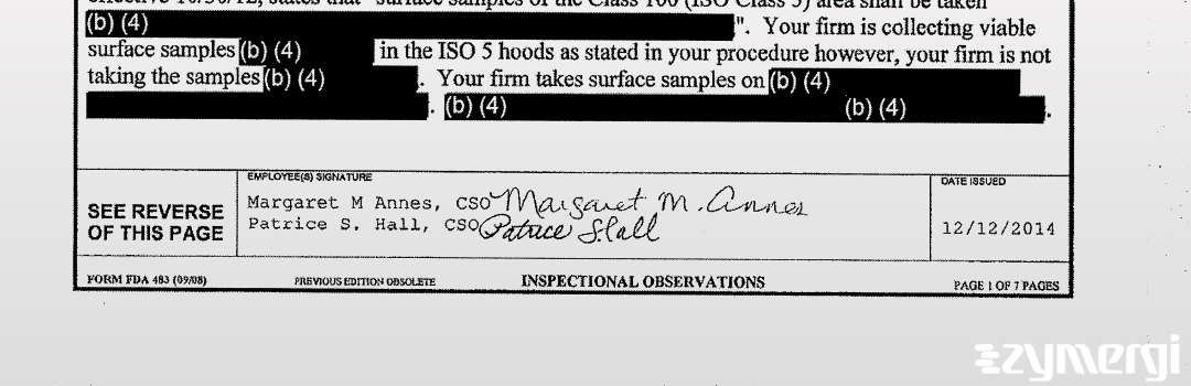 Margaret M. Annes FDA Investigator Patrice S. Hall FDA Investigator 