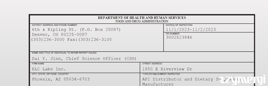 FDANews 483 RLC Labs Inc. Nov 2 2023 top